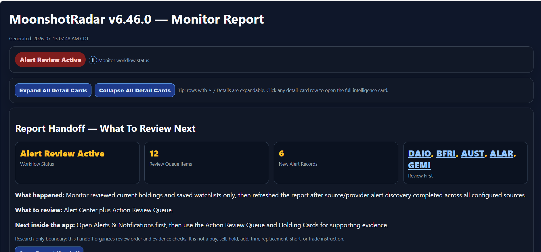 Monitor report screenshot